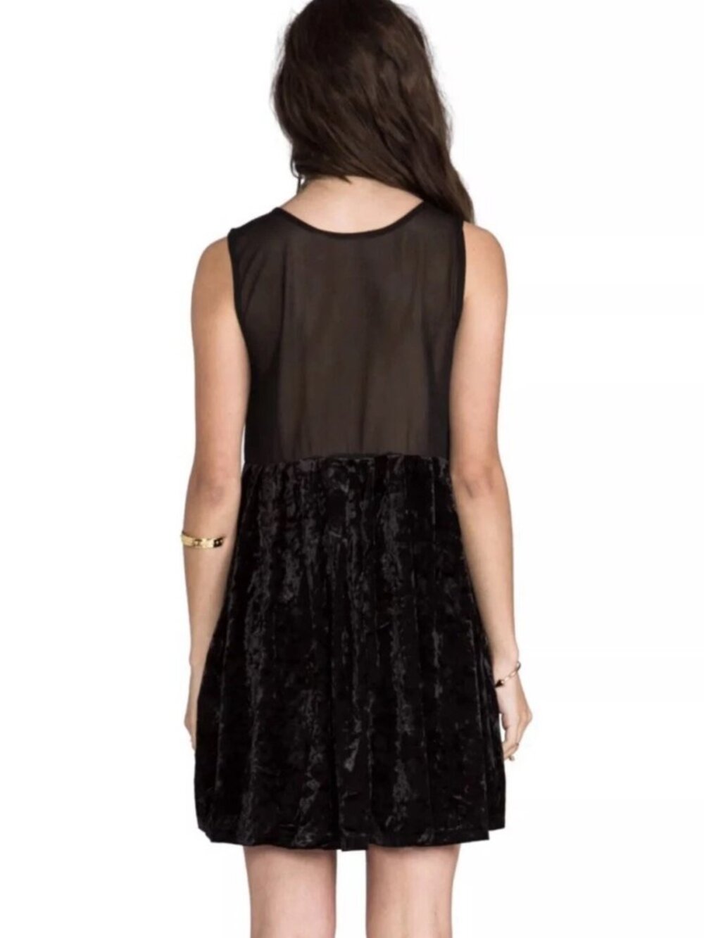 MINKPINK Sheer Mesh Back Crushed Velvet Mini Dress Sz XS Black Fit & Flare - Picture 2 of 9